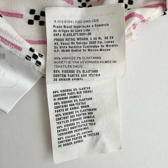 Prada Short-Sleeve Pleated Dress Knee-Length White Pink Striped Print 40 (US 4) - Picture 15 of 16